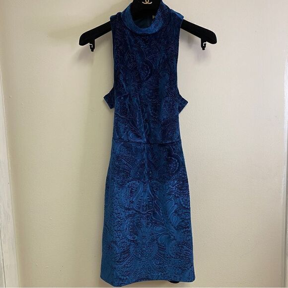 Sugar Lips Blue Velvet Halter Neck Dress XS - Picture 3 of 5